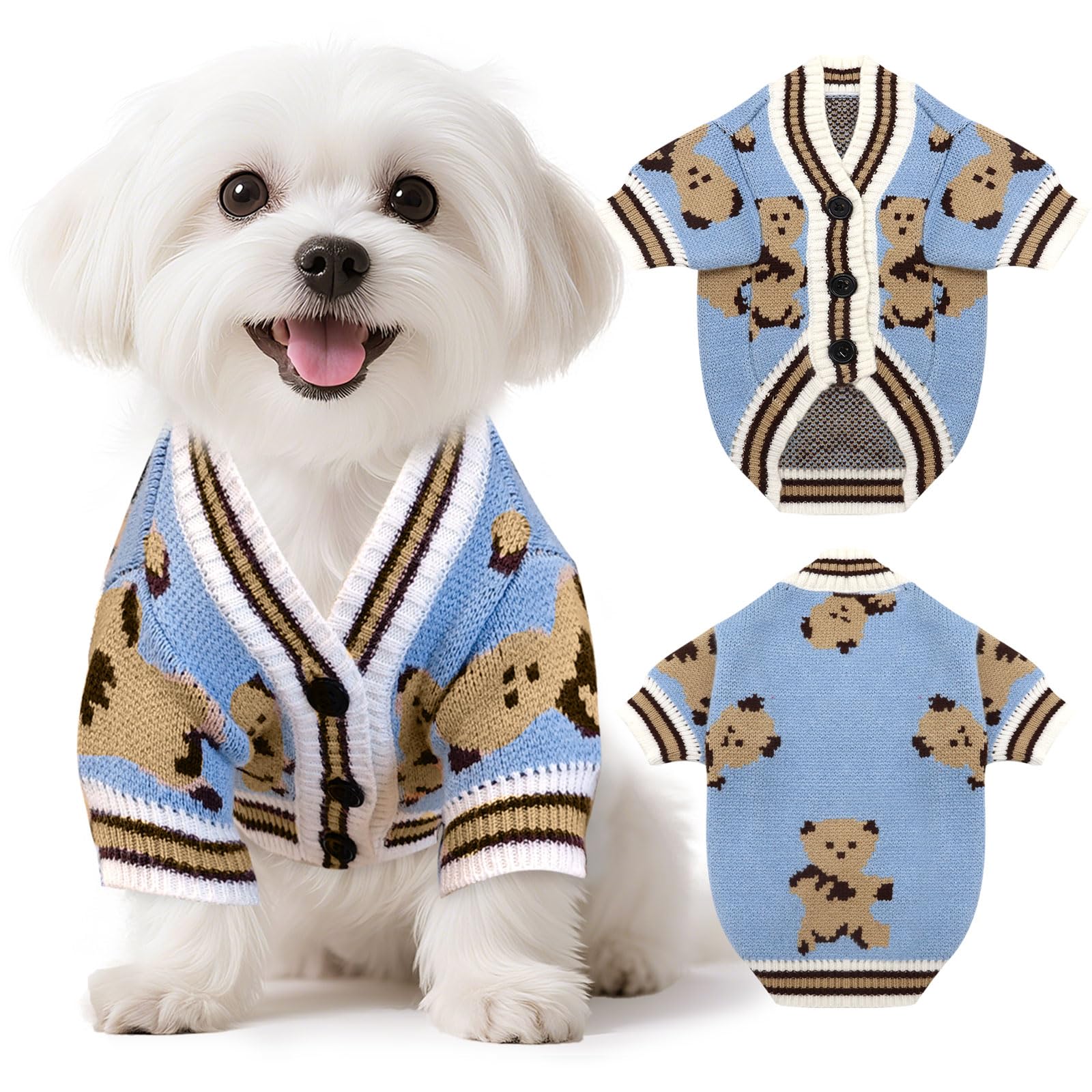 XGDMEIL bear-pattern dog sweater in blue, cozy warmth for large-view showcasing fit
