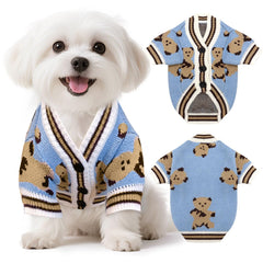 XGDMEIL bear-pattern dog sweater in blue, cozy warmth for large-view showcasing fit