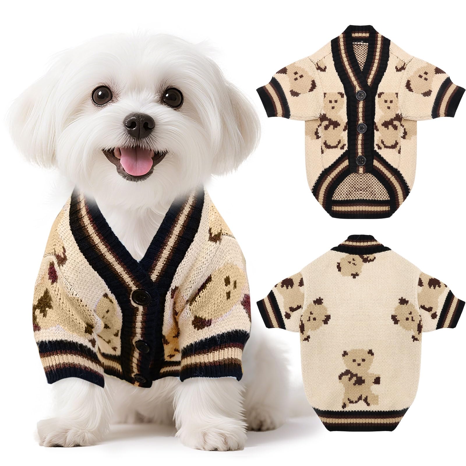 XGDMEIL bear-pattern dog sweater front view; cozy warmth for chilly walks