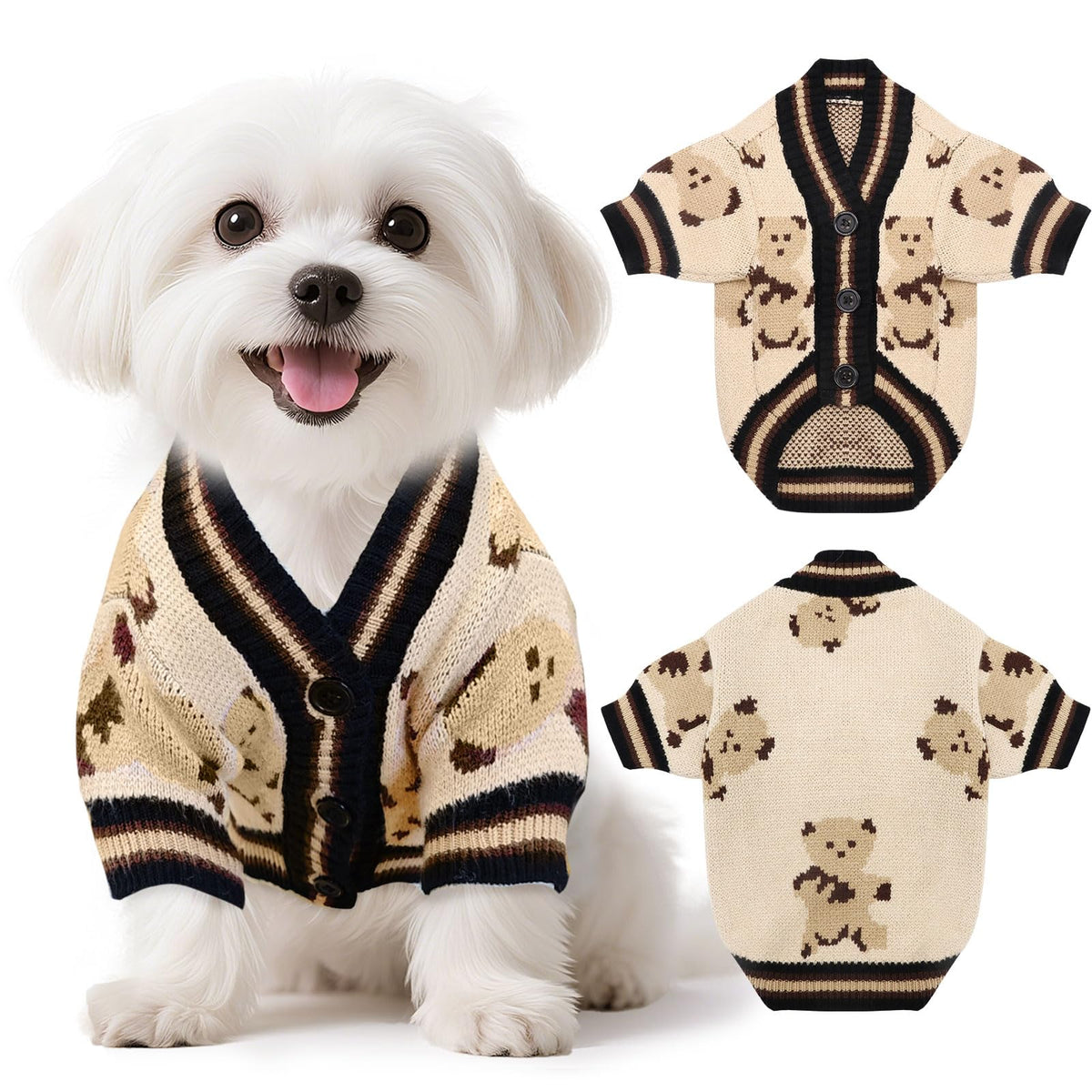 XGDMEIL bear-pattern dog sweater front view; cozy warmth for chilly walks