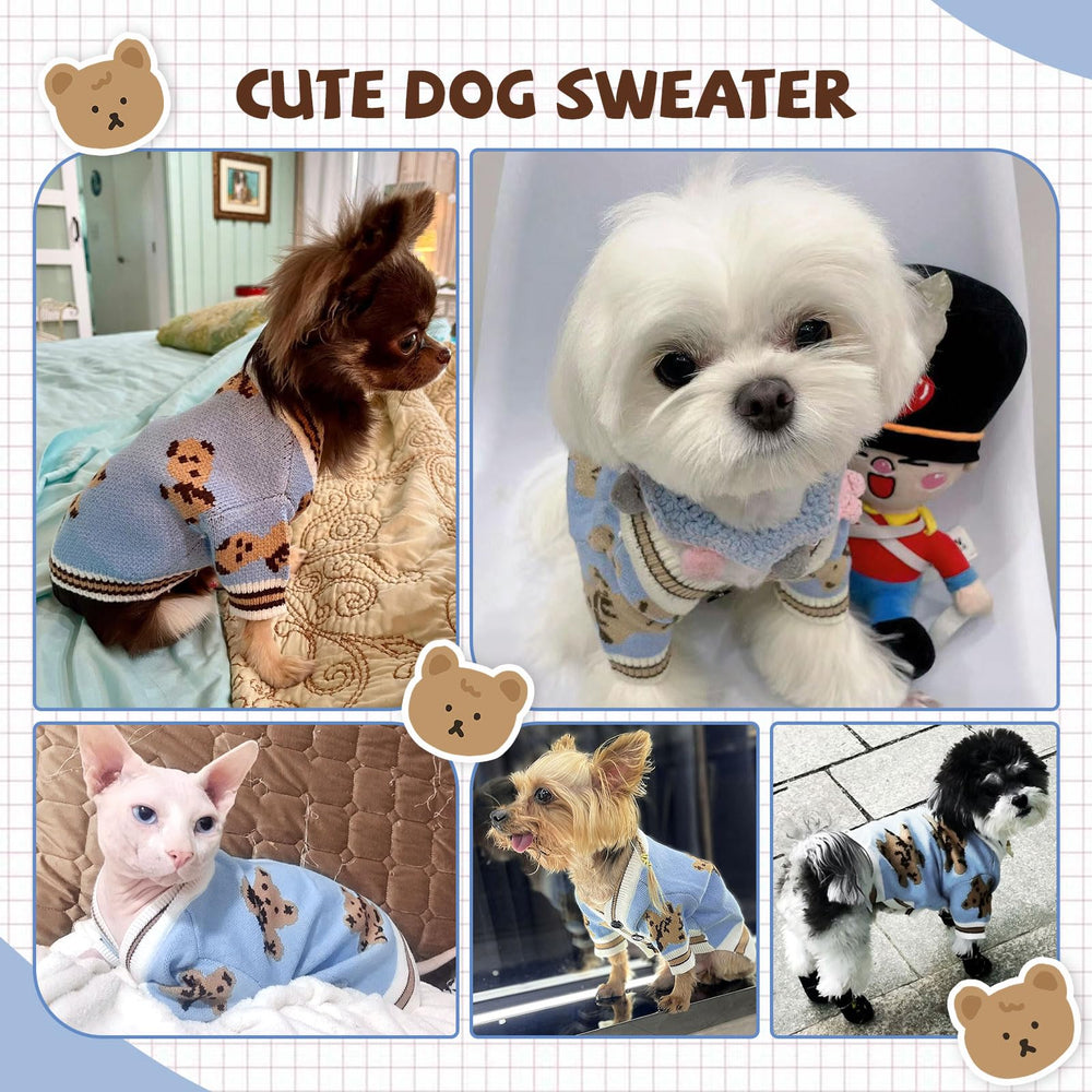 XGDMEIL button-front dog cardigan in blue, easy dressing feature