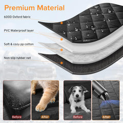 XHRING dog car seat cover shows two pockets for toys and bags within reach.