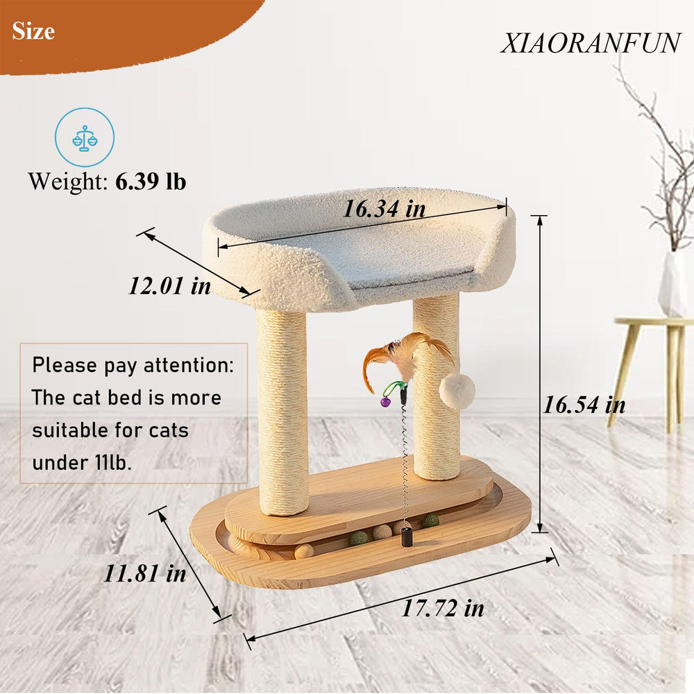 XIAORANFUN wooden cat tree in room complements decor while providing activity