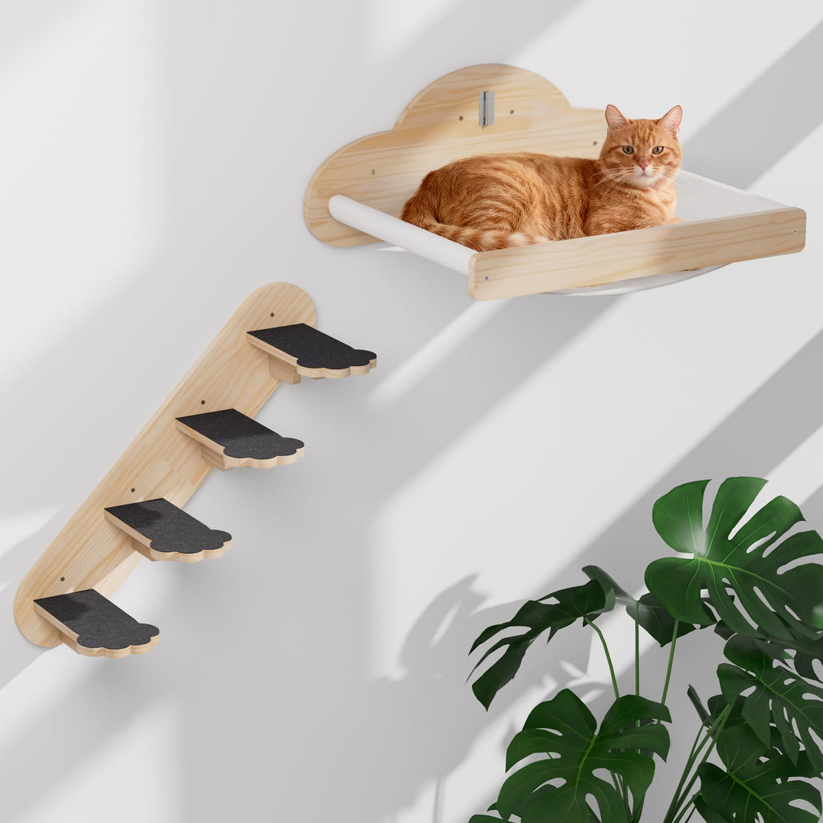XiaZ Cat Wall Hammock with four steps offers a sturdy elevated lounging perch.
