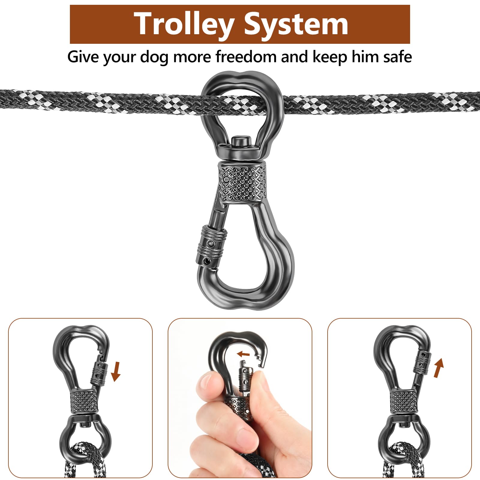 XiaZ dog cable with reflective kernmantle rope enhances night visibility and safety.