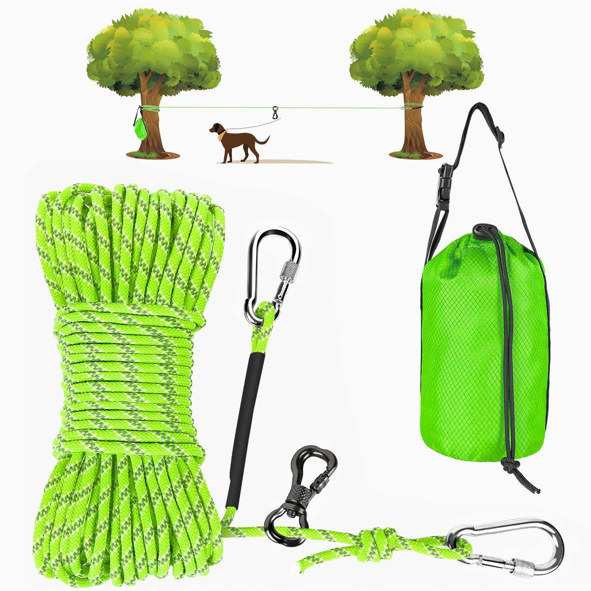 XiaZ dog tie out cable 50ft setup for outdoor camping and easy installation
