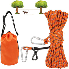 XiaZ dog tie-out cable 75ft setup demonstrates quick, portable containment for outdoor adventures.