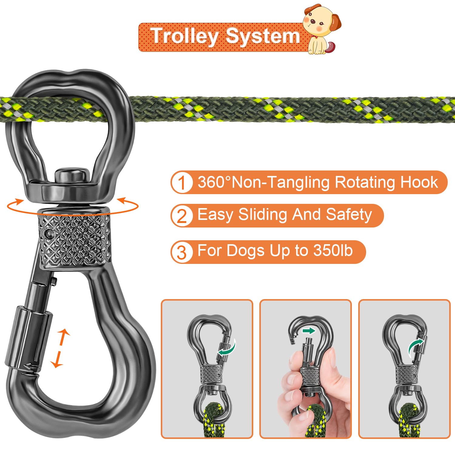 XiaZ dog tie-out cable 75ft for spacious outdoor roaming