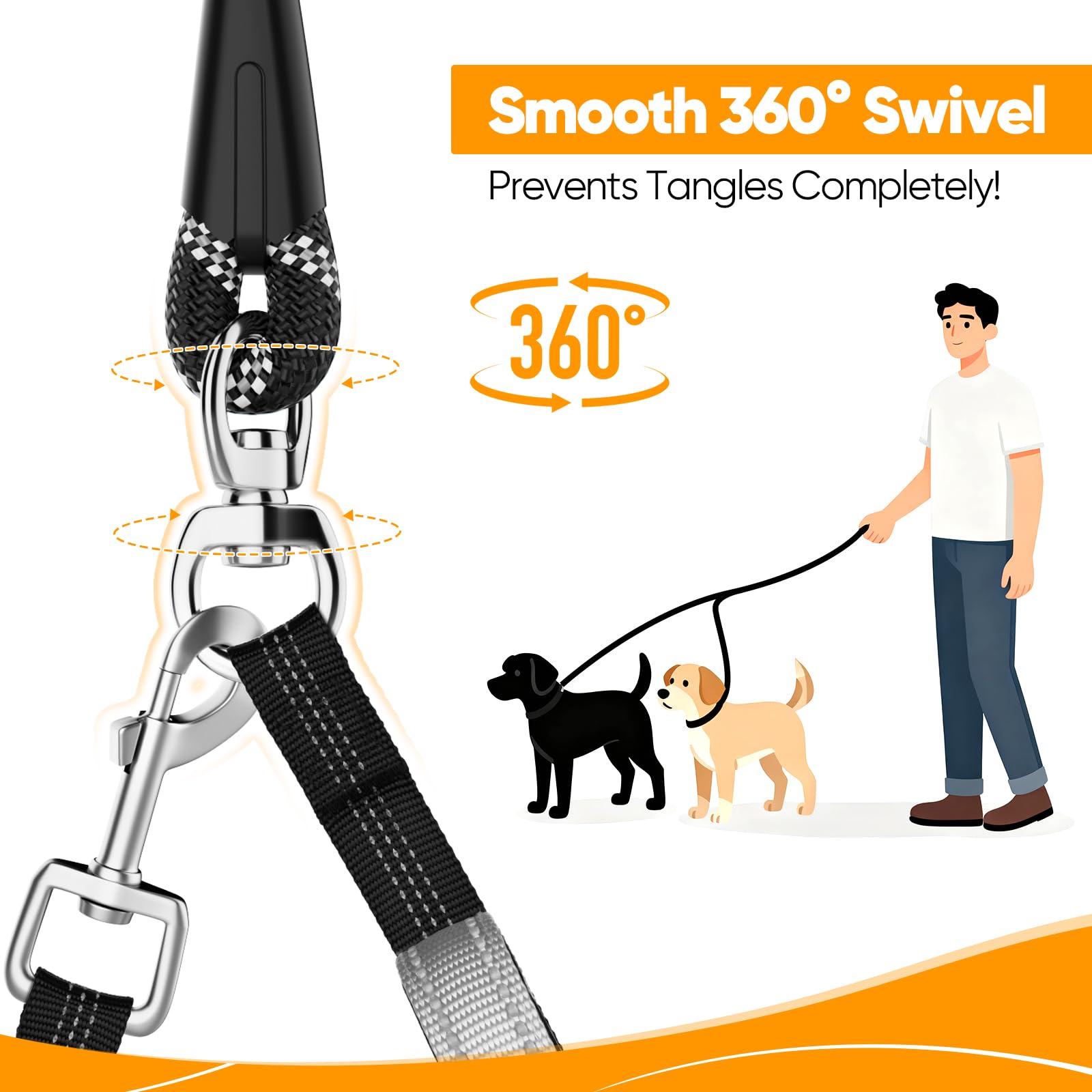 XiaZ reflective double leash increases visibility during dawn or dusk.