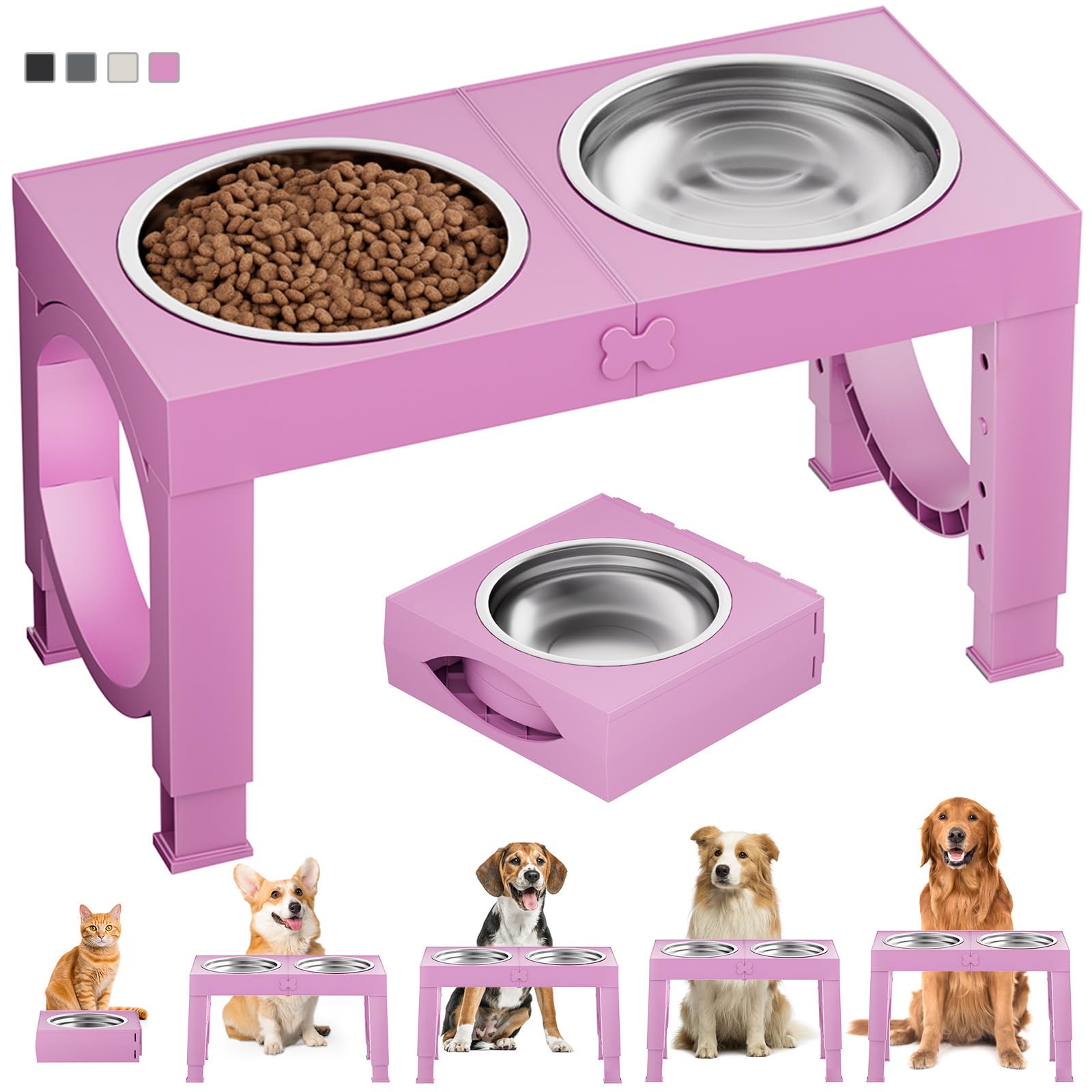 XiaZ elevated-dog-bowls assembly demonstrates adjustable height for large breeds.