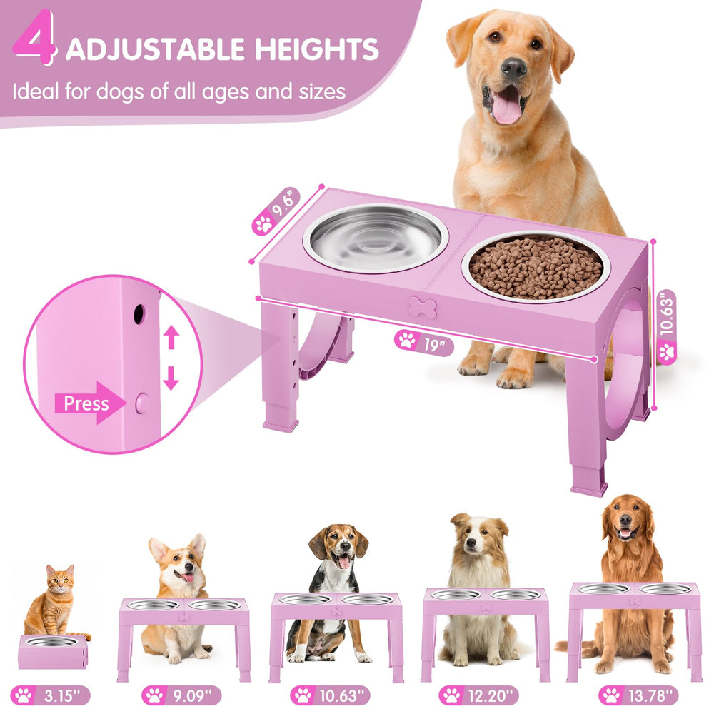 XiaZ pink elevated-bowls height adjustment shows four-height versatility.