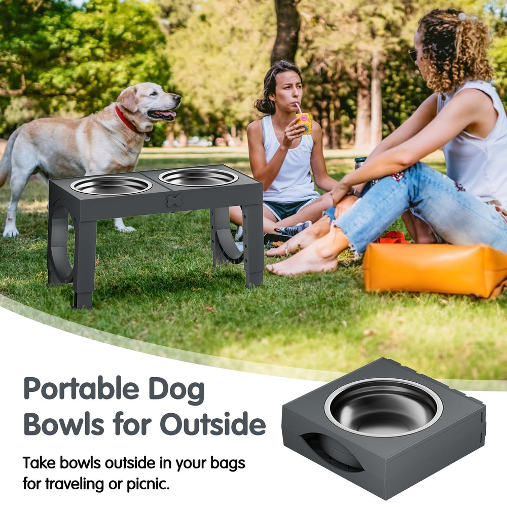 XIAZ grey-finish-dog-feeder-station modern look blends with home decor.