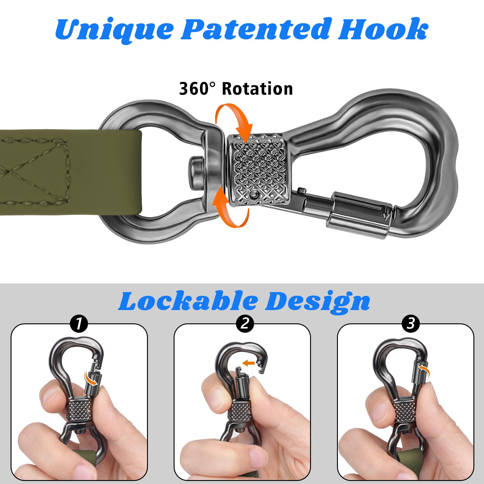 XiaZ long leash with locked-latch hook keeps the clasp secure.