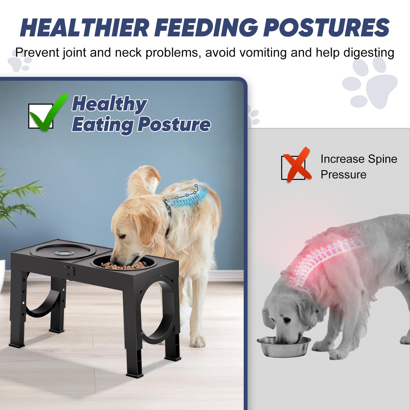 XIAZ non-slip dog bowl stand stays steady during energetic mealtime.
