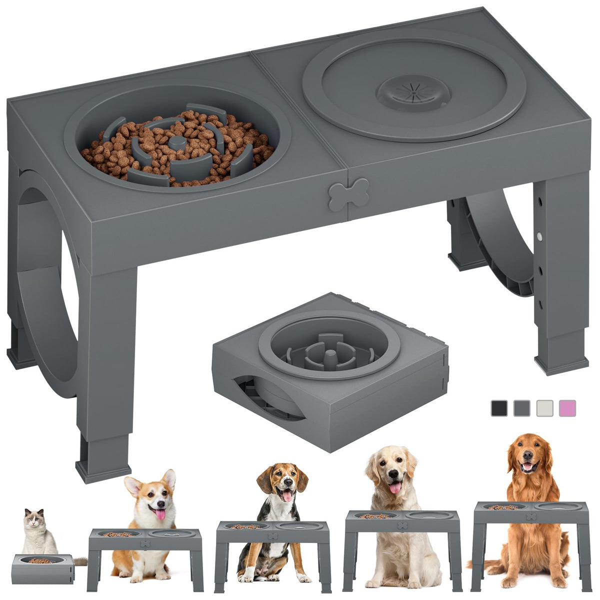 XIAZ Slow Feeder Stand setup shown for stable, mess-free dog meals.