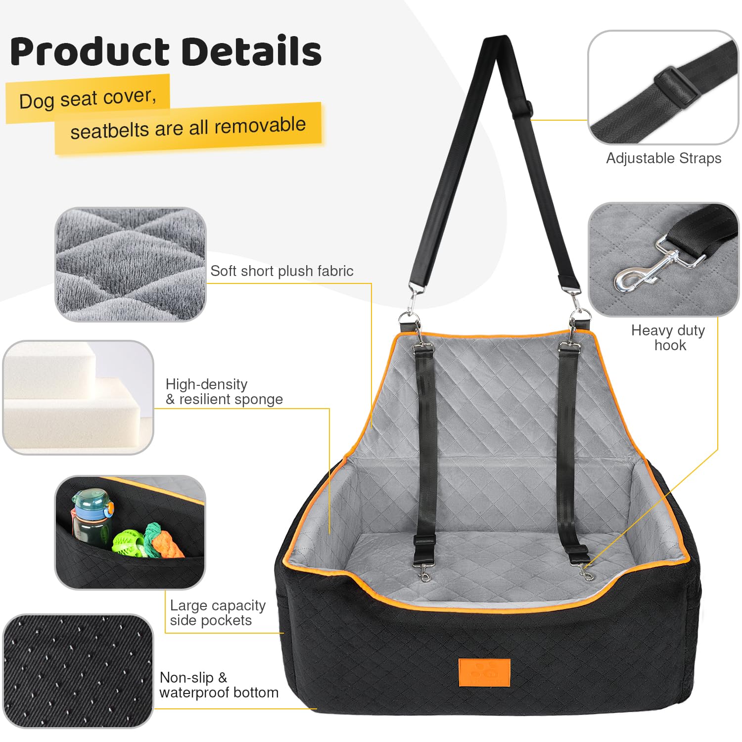 XIEEAOZEE dog car seat dense cushion detail ensures comfy rides
