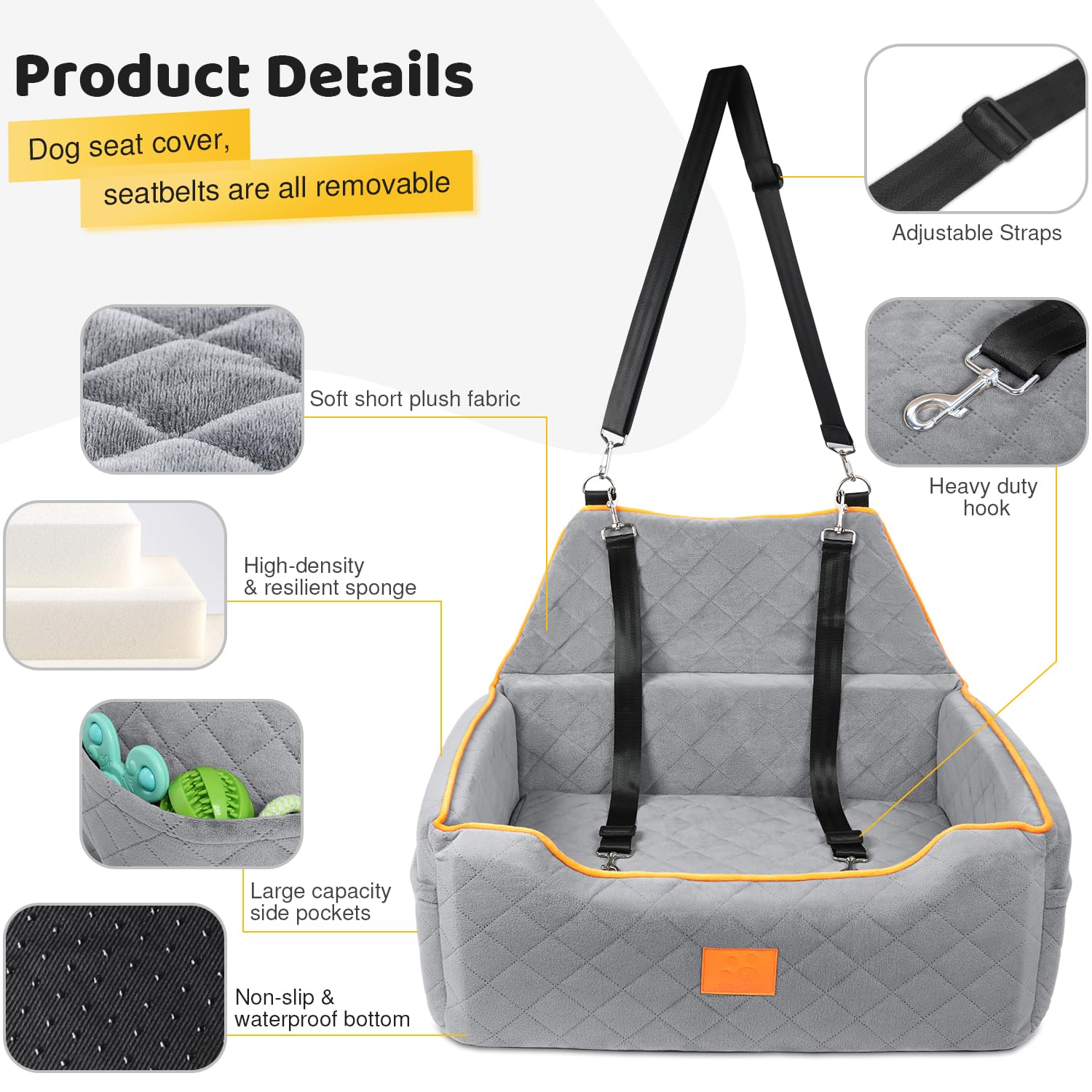 XIEEAOZEE dog car seat installation guide gray shows quick, secure setup.