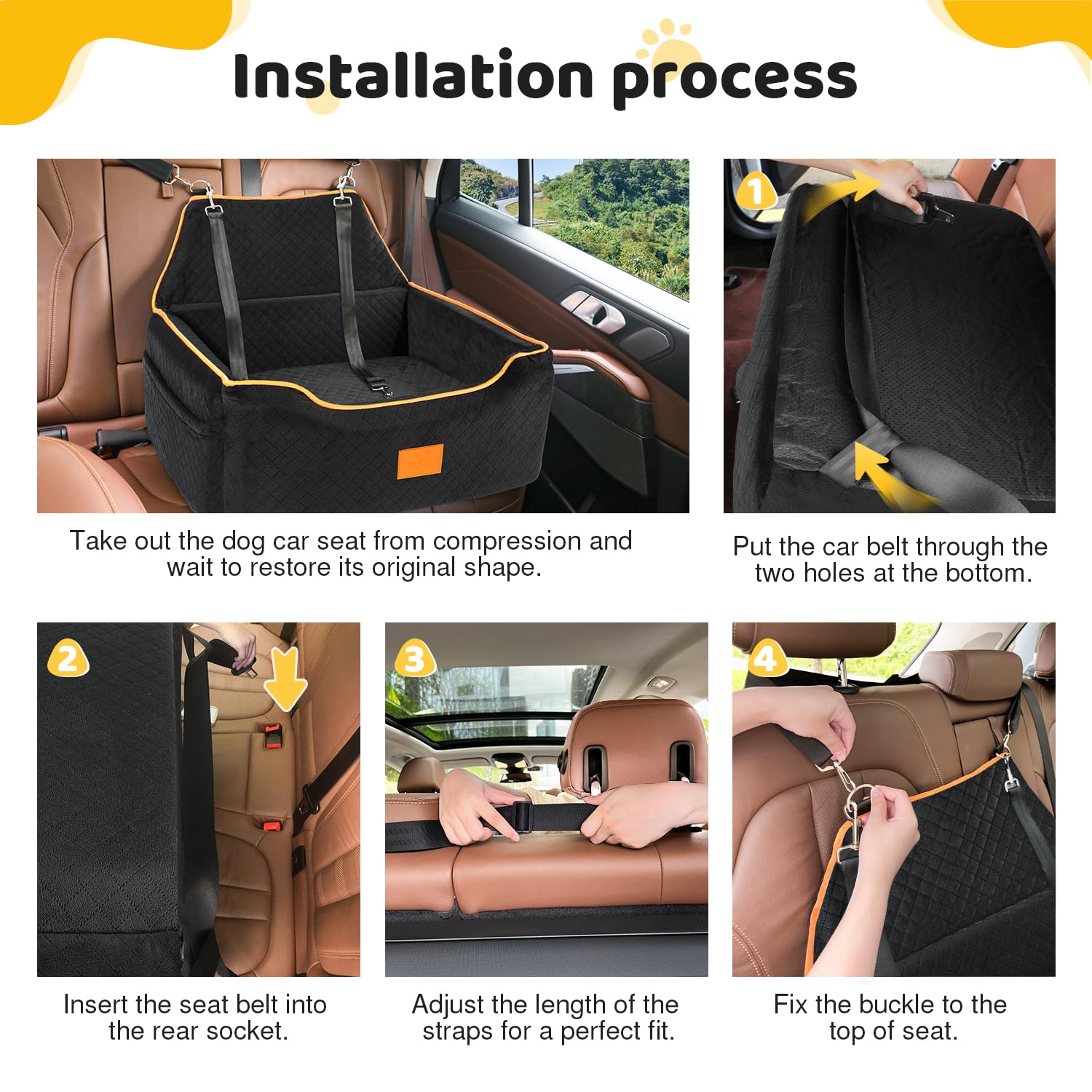 XIEEAOZEE dog car seat soft spongy-cushion enhances comfort during rides