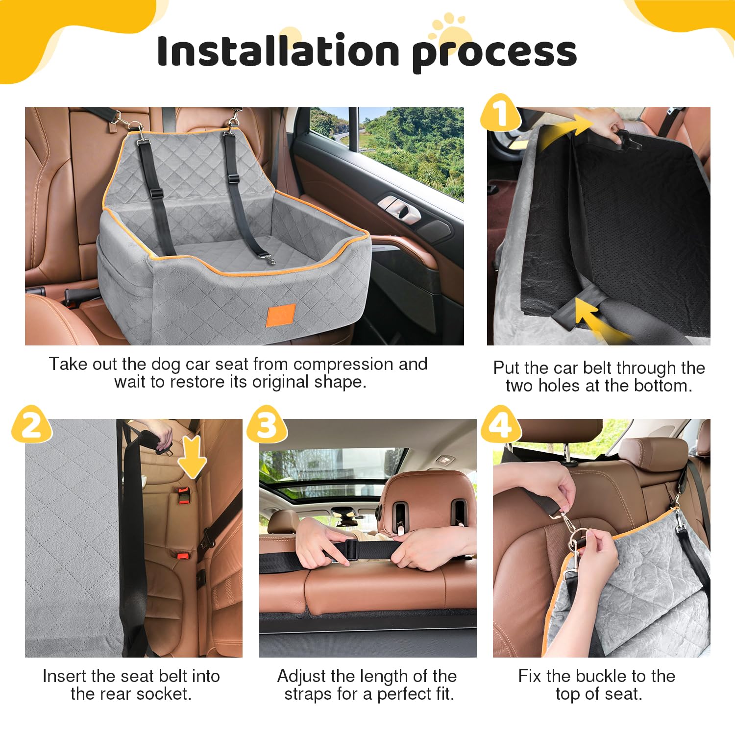 XIEEAOZEE dog car seat two-dogs gray accommodates two small dogs safely.