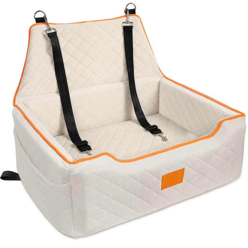 XIEEAOZEE dog seat beige front view improves pet visibility and comfort.