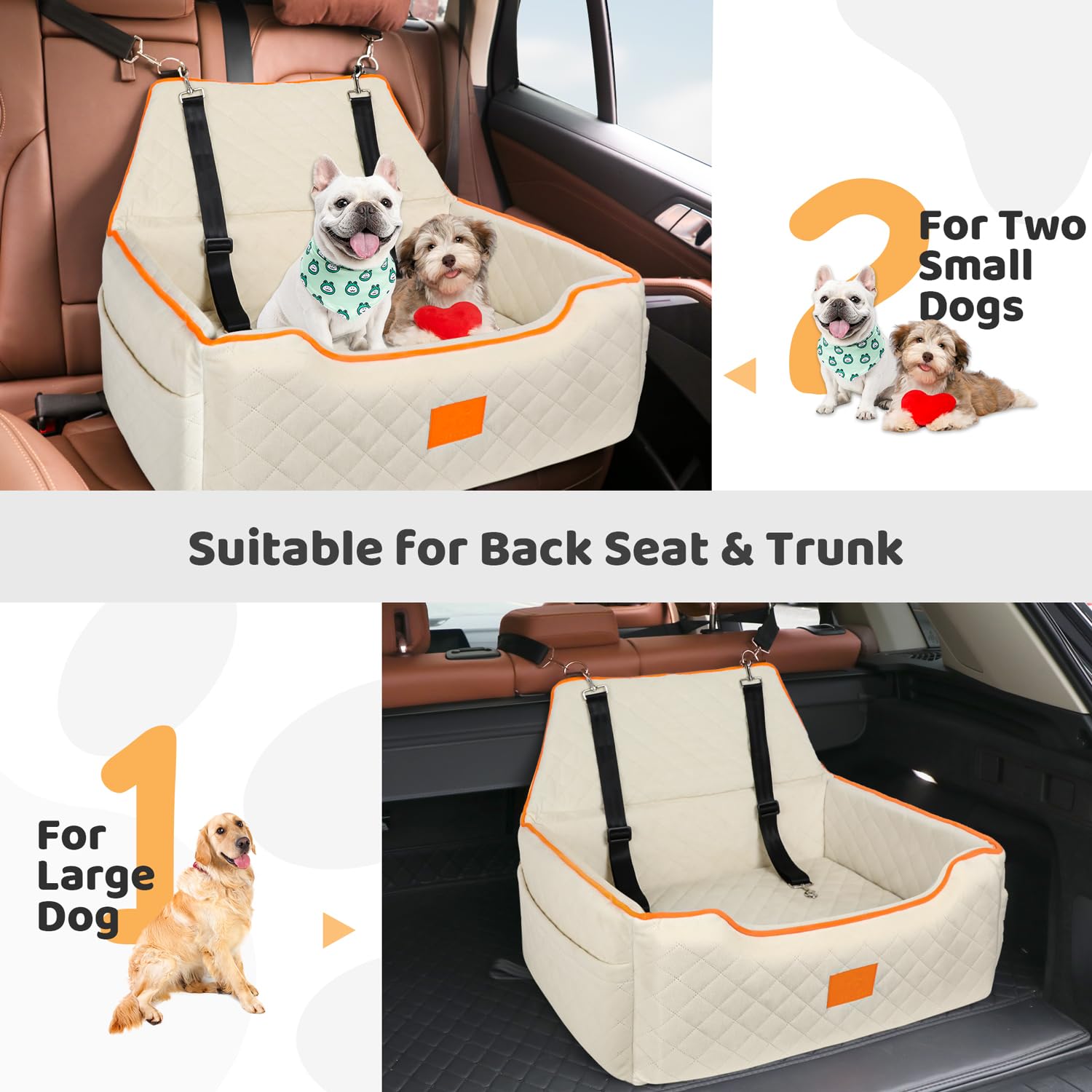 XIEEAOZEE dog seat beige harness clip enhances travel safety.