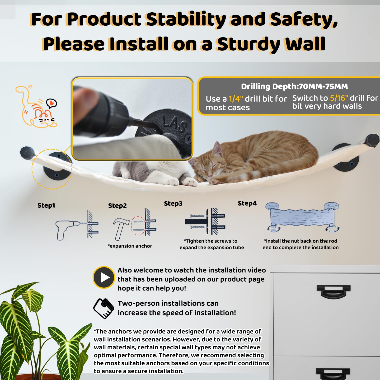 XIFOWE Cat Hammock Detailed assembly image shows included parts