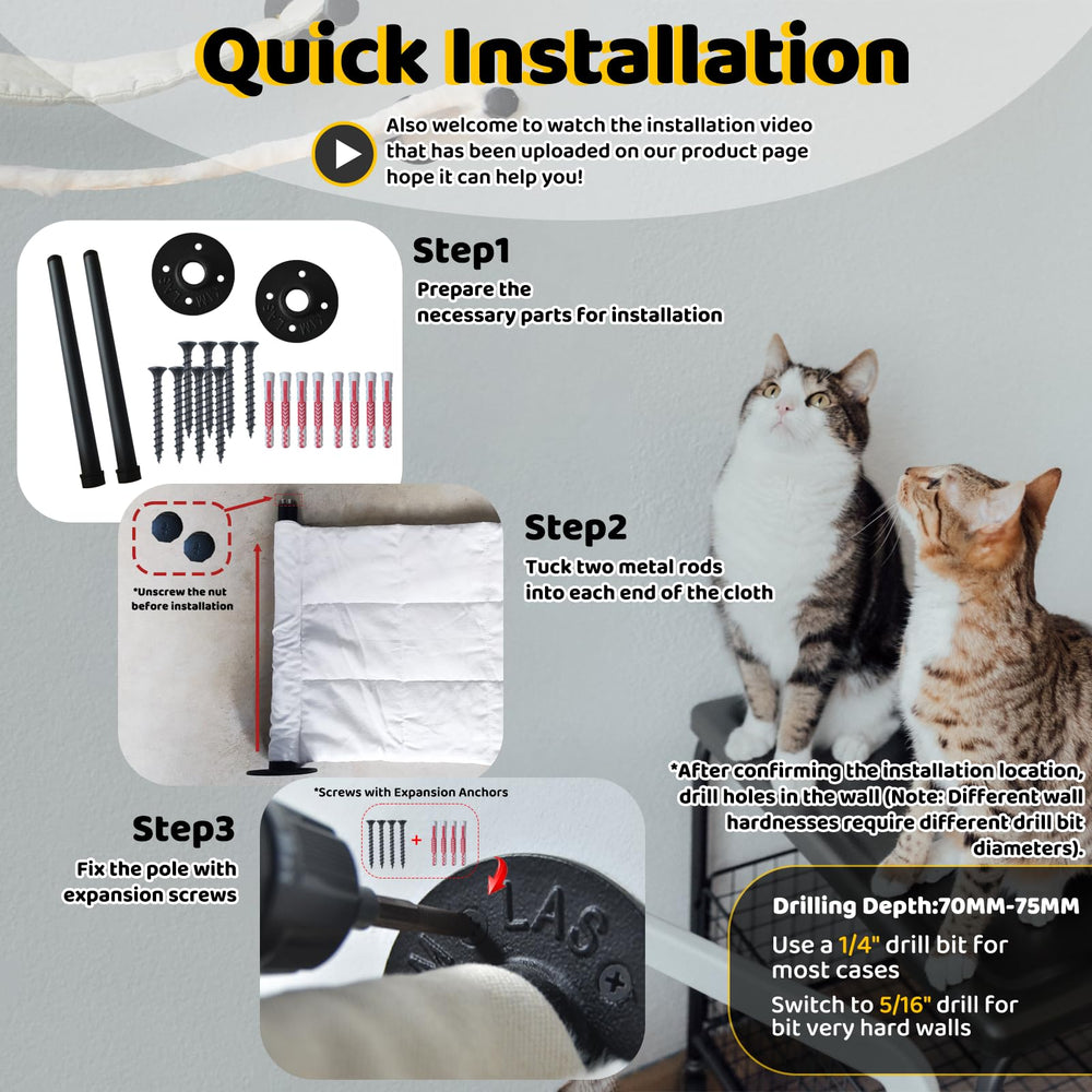 XIFOWE Cat Hammock Installed on wall demonstrates space efficient setup