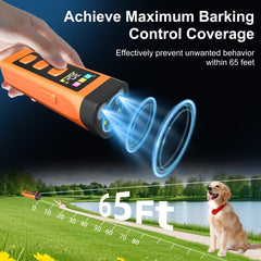 XIFRUS dog bark deterrent highlights 65ft range for distance training outdoors.