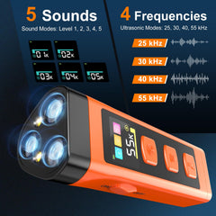 XIFRUS dog bark deterrent demonstrates adjustable ultrasonic frequencies for tailored training.