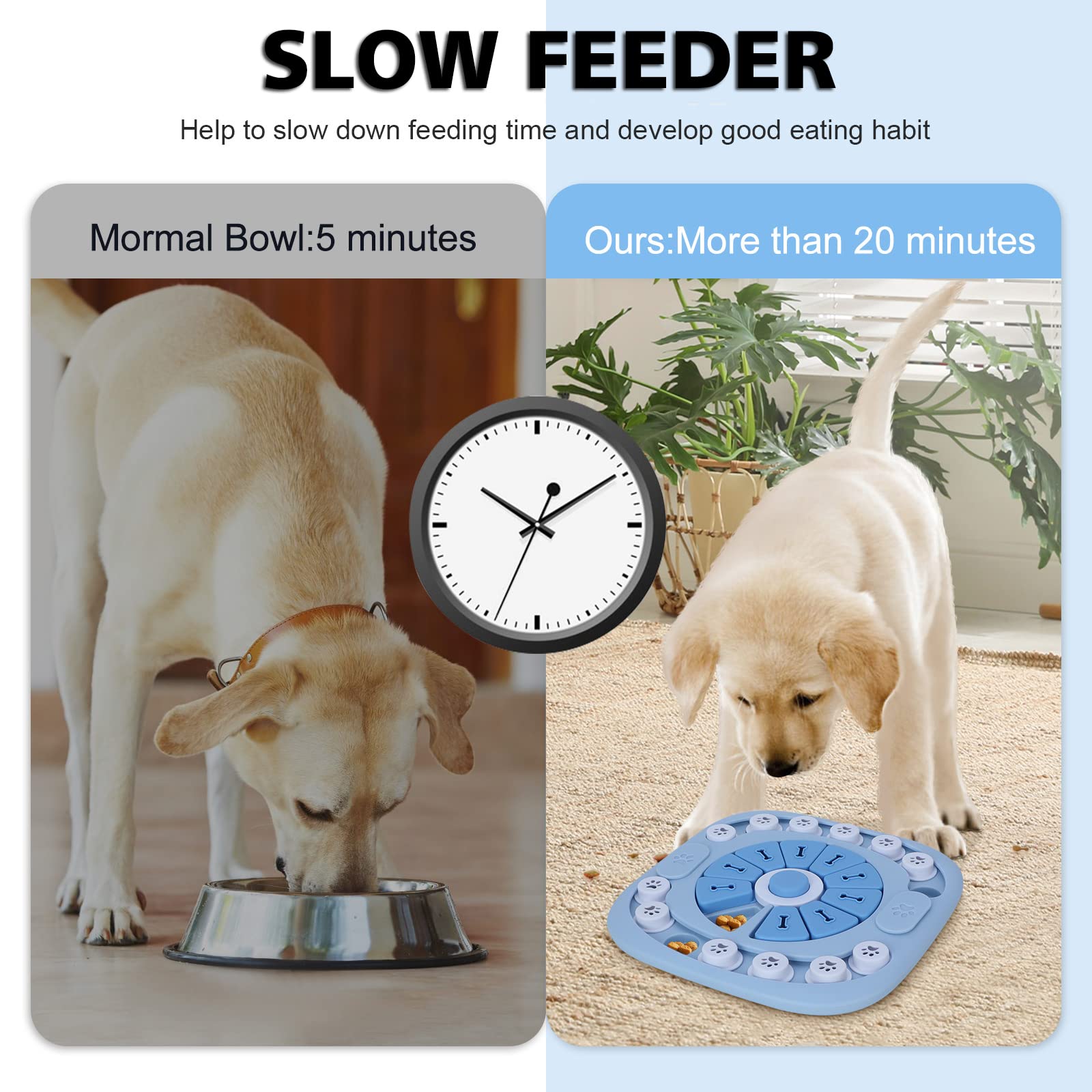XIGOU dog puzzle toy on anti-slip base stays steady during play.