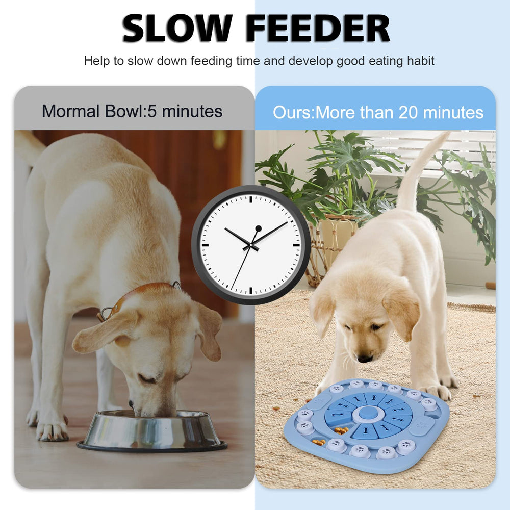 XIGOU dog puzzle toy on anti-slip base stays steady during play.