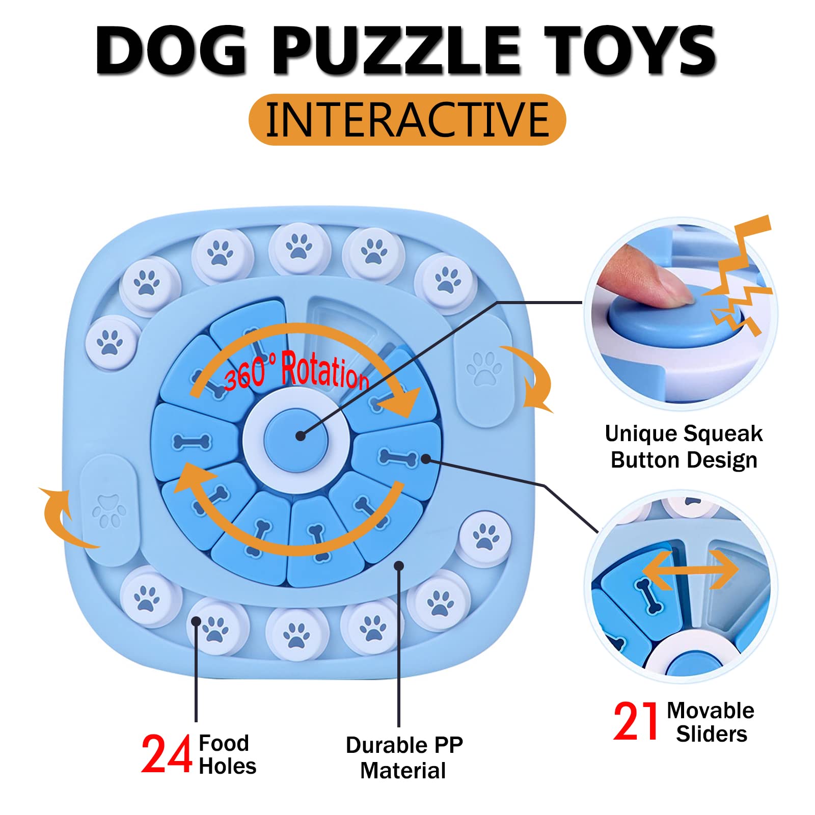 XIGOU dog puzzle toy in use shows dog-focused play with treat rewards.