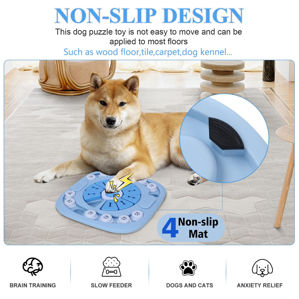 XIGOU dog puzzle toy close-up highlights the squeak button attracting attention.