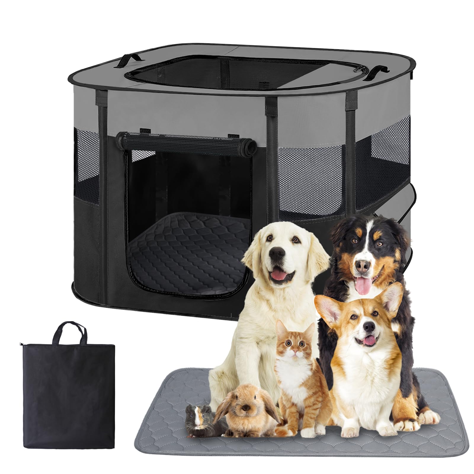 Xihan pet playpen in grey setup for indoor playtime and safe space.