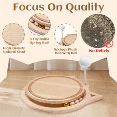 Xihan plush spring ball in motion on the sisal cat scratcher encourages playful hunting instincts.