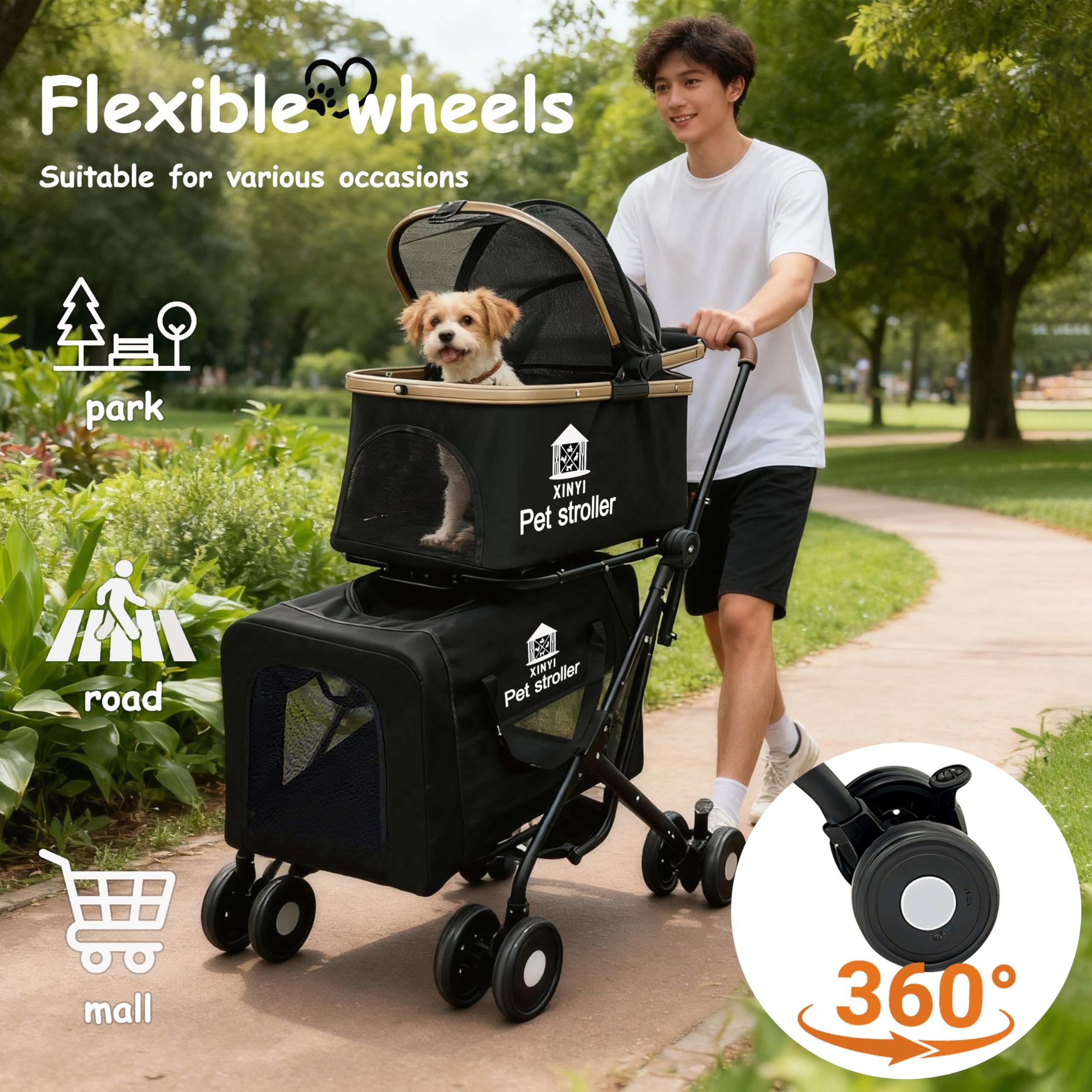 XINYI XL in-use with pets during a park outing