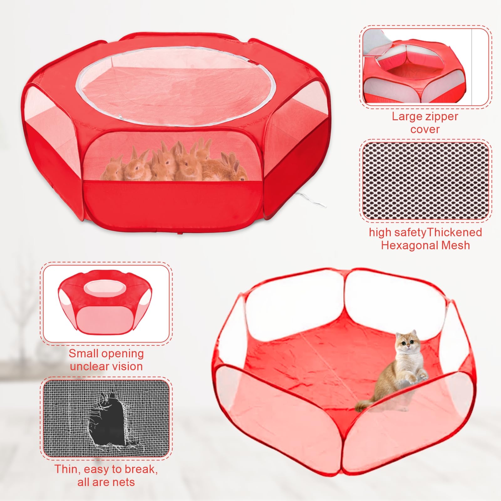 XIRGS small animal playpen lid zipper close for secure access