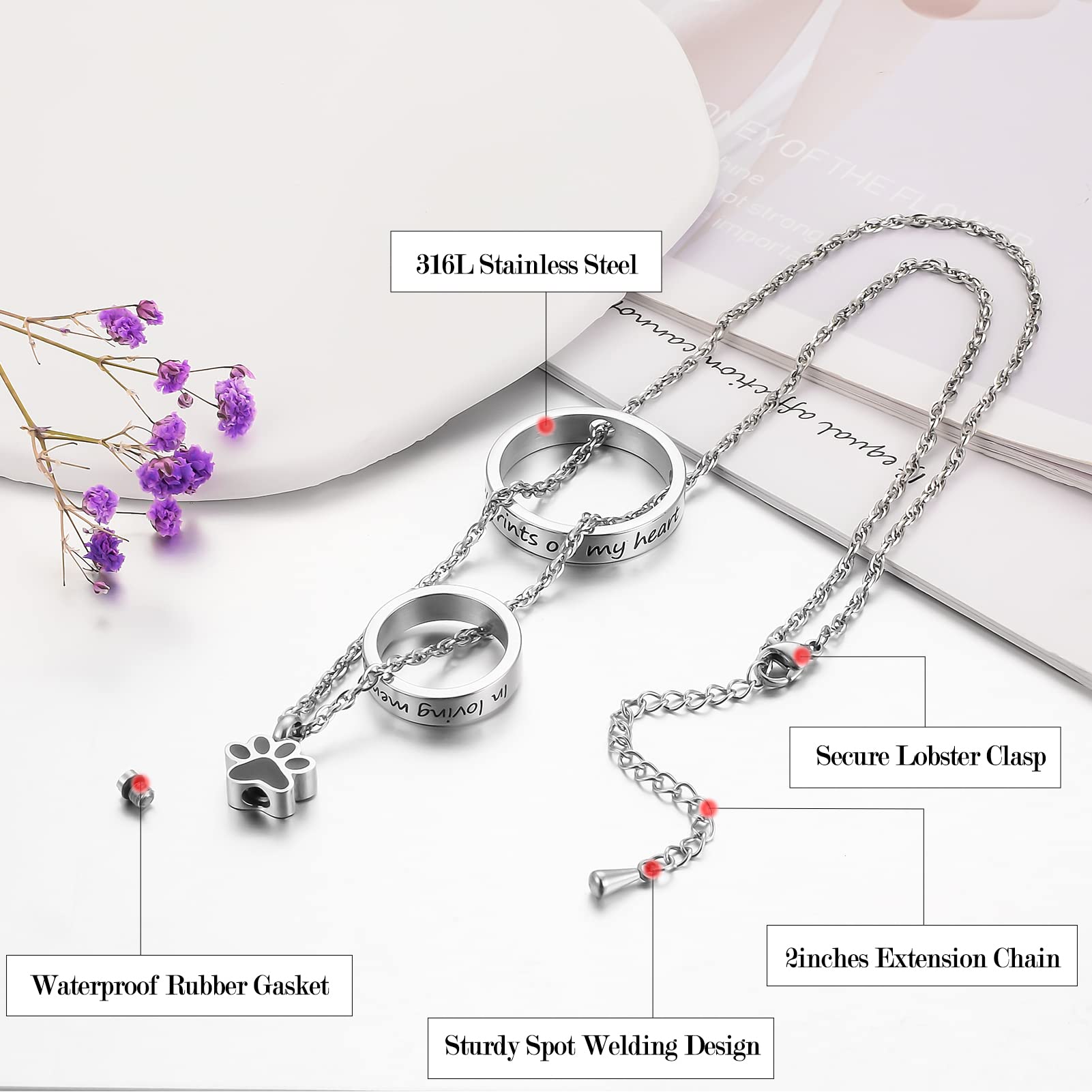 XIUDA Paw Print Urn Necklace adjustable chain fits any look