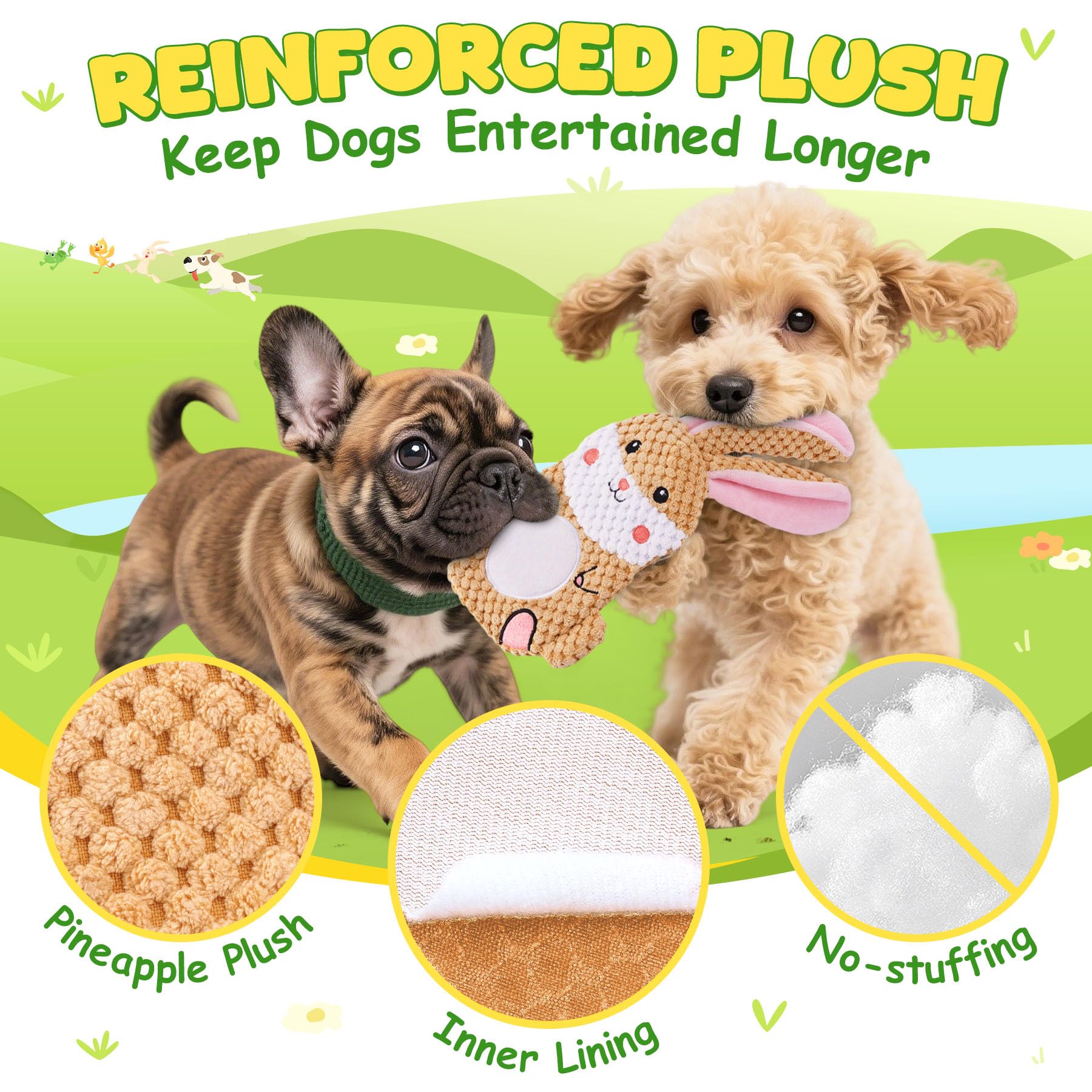 xiugoal frog-no-stuffing dog toy engages dogs with squeaks and crinkles