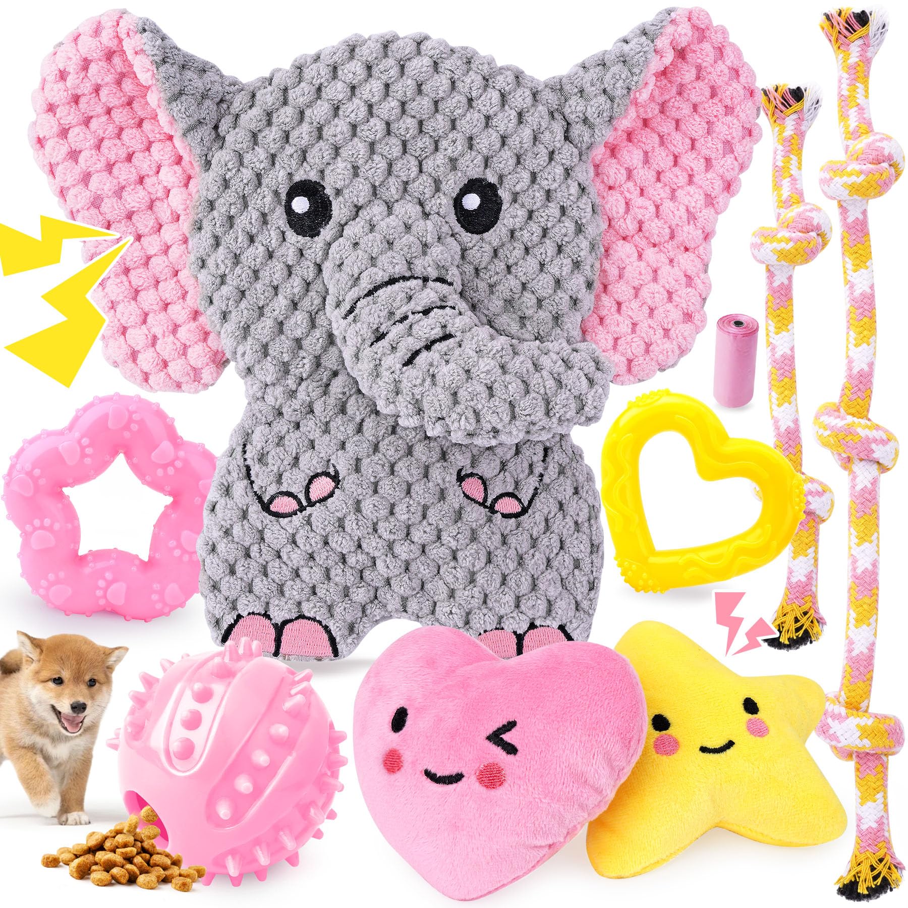 XIUGOAL pink puppy toys 9-pack squeaky plush set for teething and enrichment