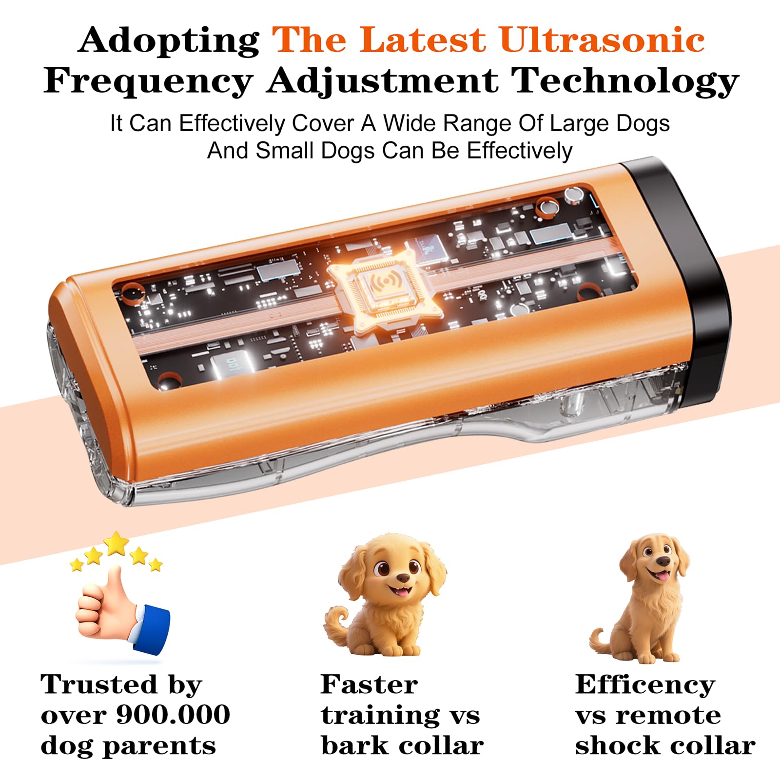 Xiuxun dog bark deterrent device in-use on a walk showing practical training moment