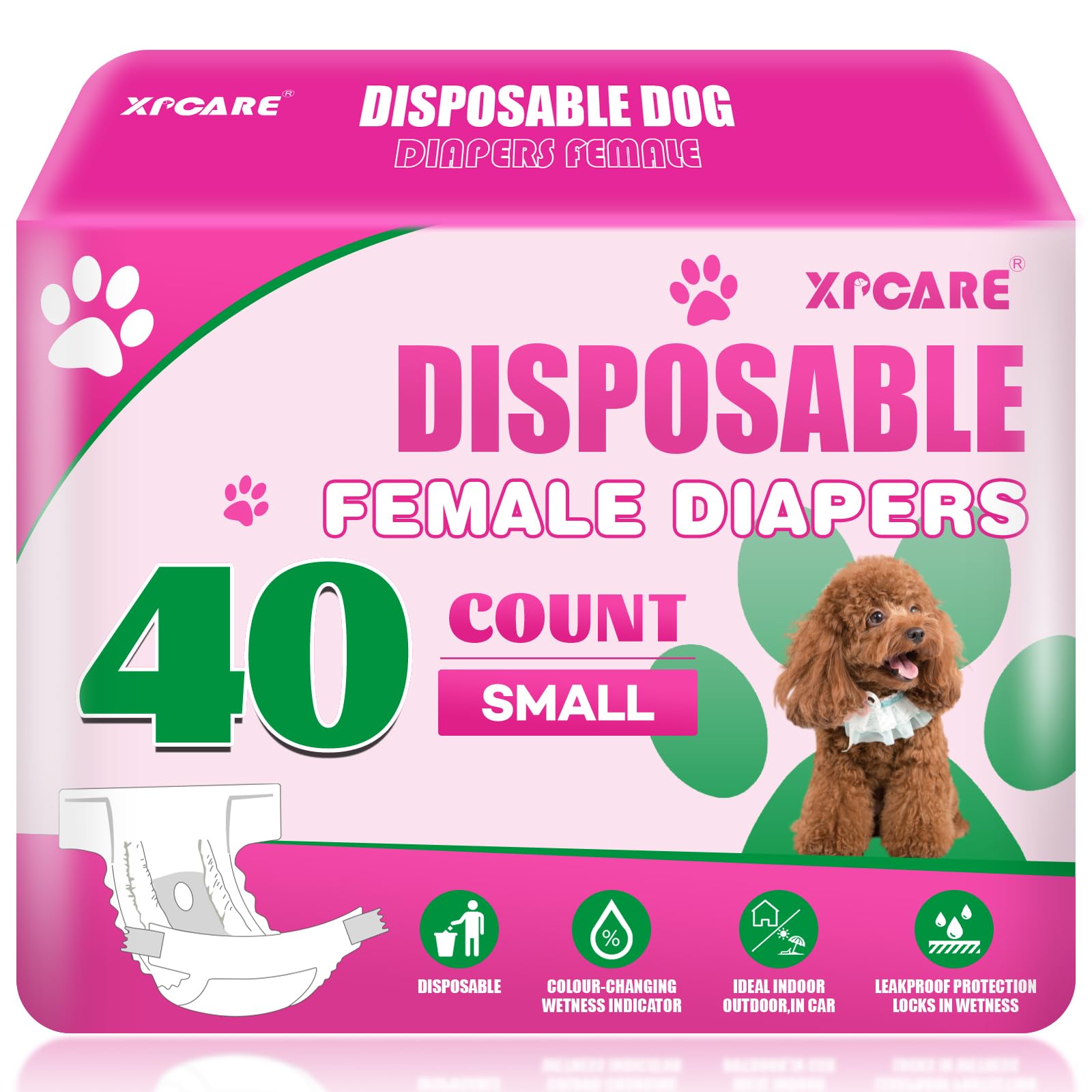 XPCARE dog-diapers-packaging shows 40-count box for easy shopping.