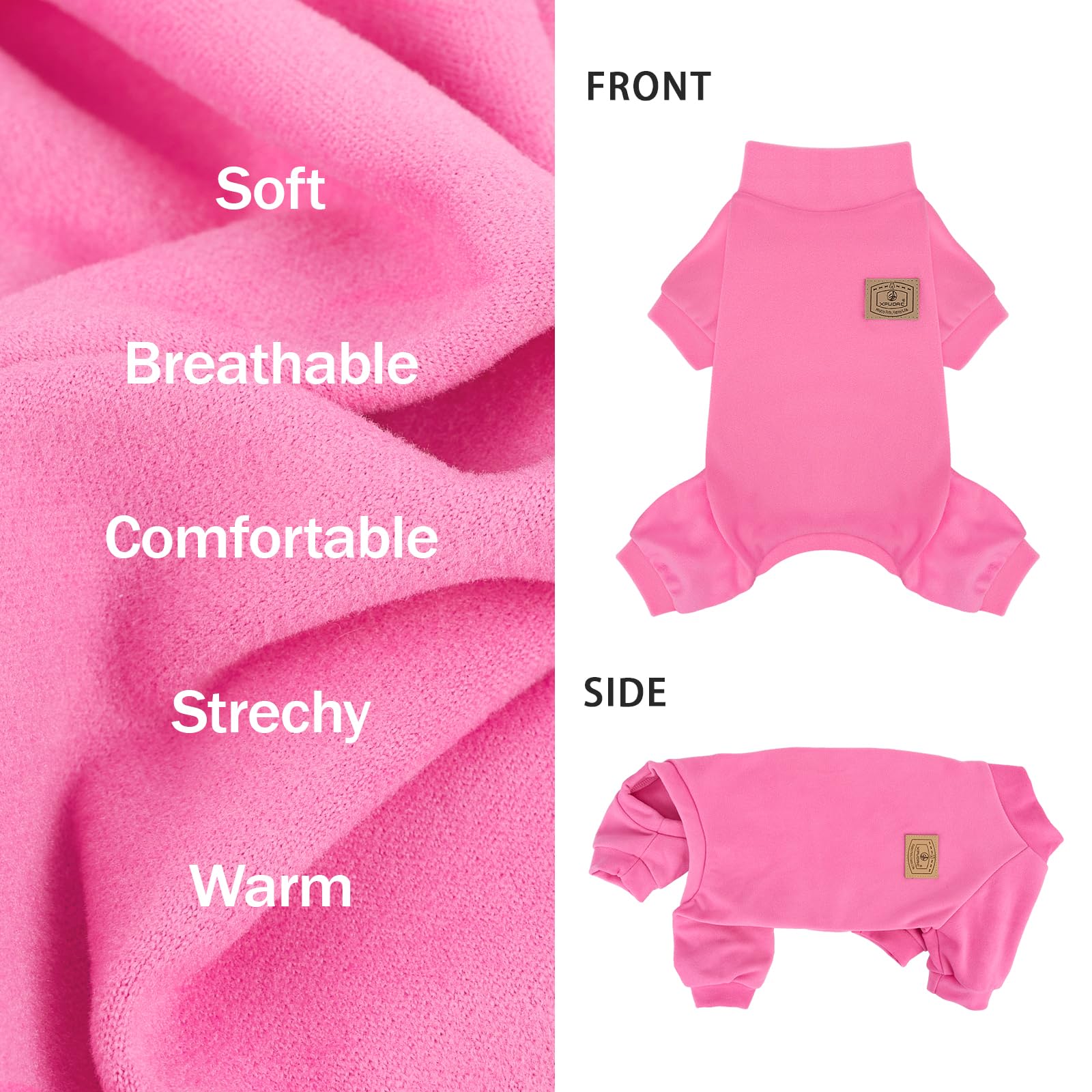 XPUDAC colorful three-pack fleece dog pajamas set shown for daily wear.