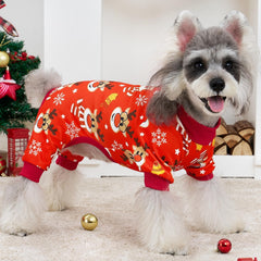 XPUDAC Christmas dog pajamas pack back view highlights festive prints for playful holiday vibes.