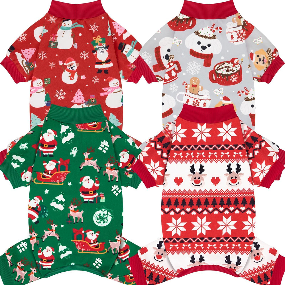 XPUDAC Christmas dog pajamas front view showing cozy nap time.