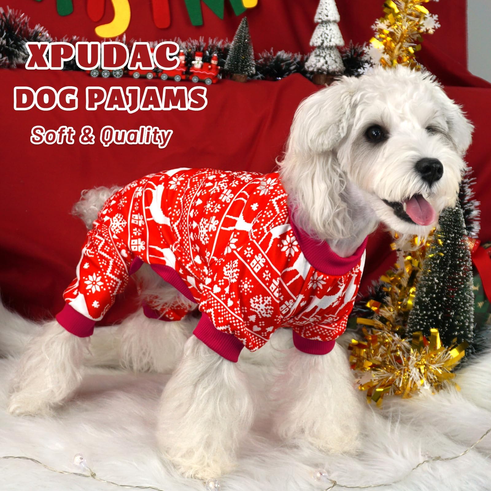 XPUDAC Christmas dog pajamas Santa pattern for cute holiday walks.