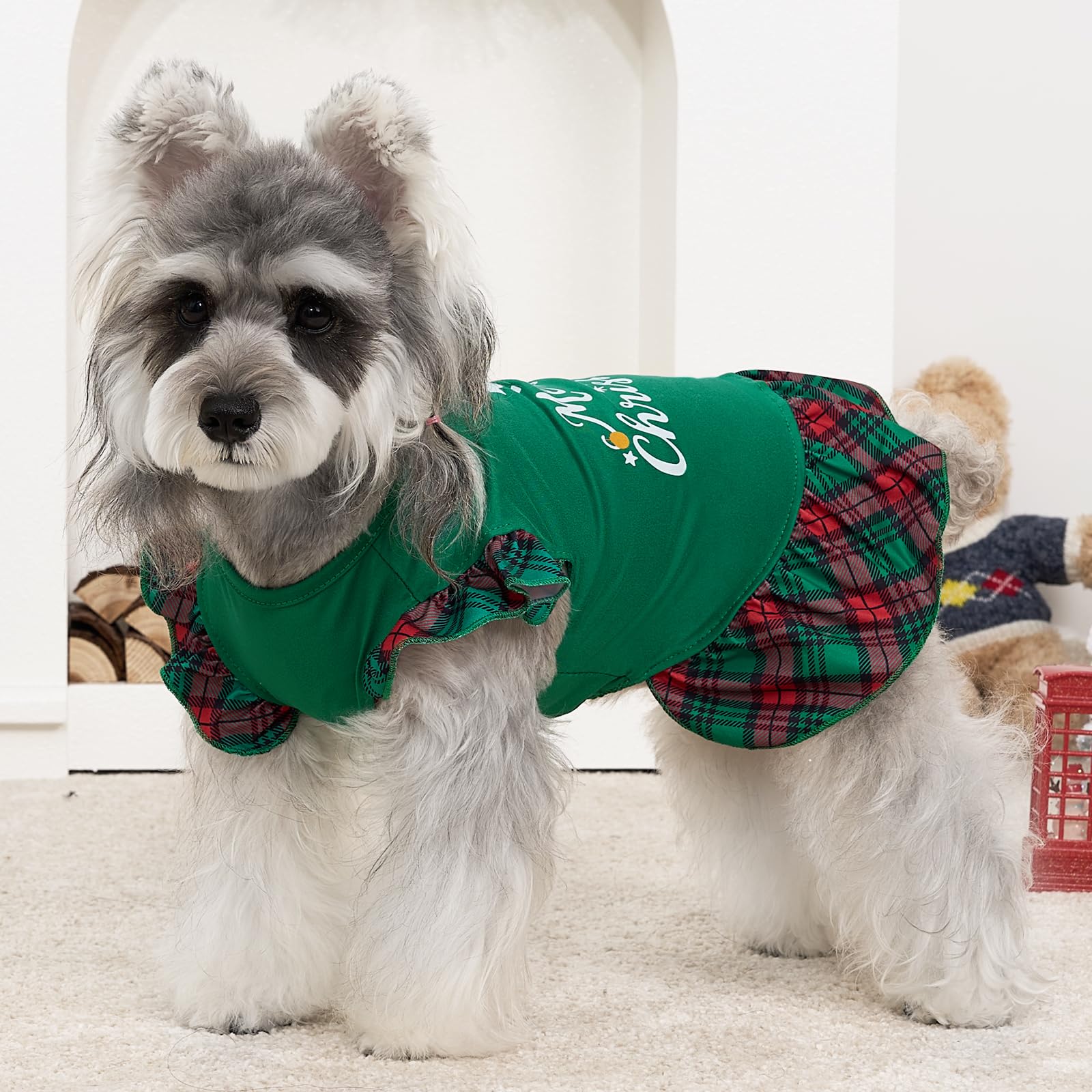 XPUDAC Christmas dress green-xxs on small dog for holiday charm.