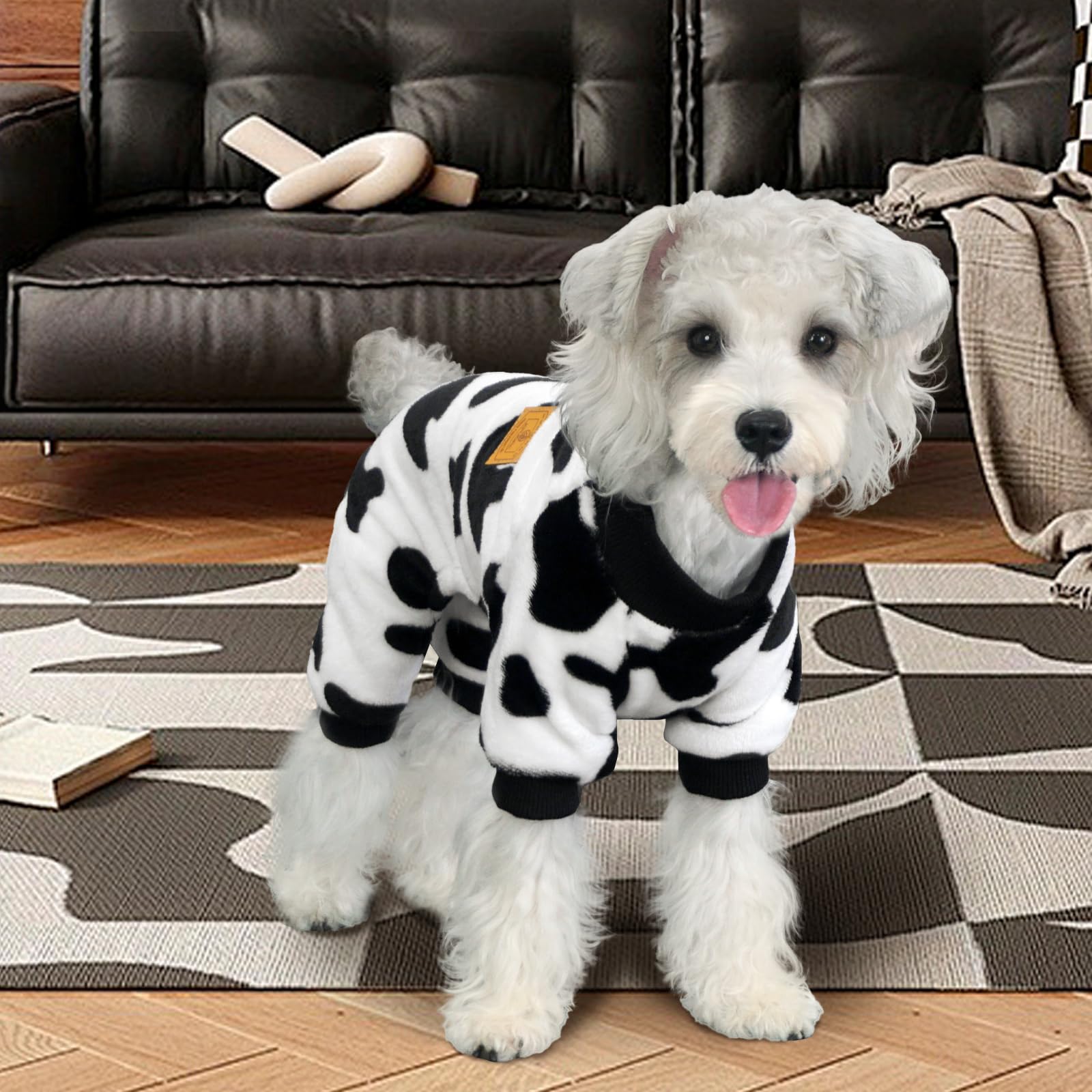 XPUDAC cow dog sweater back view showing festive cow design for holidays