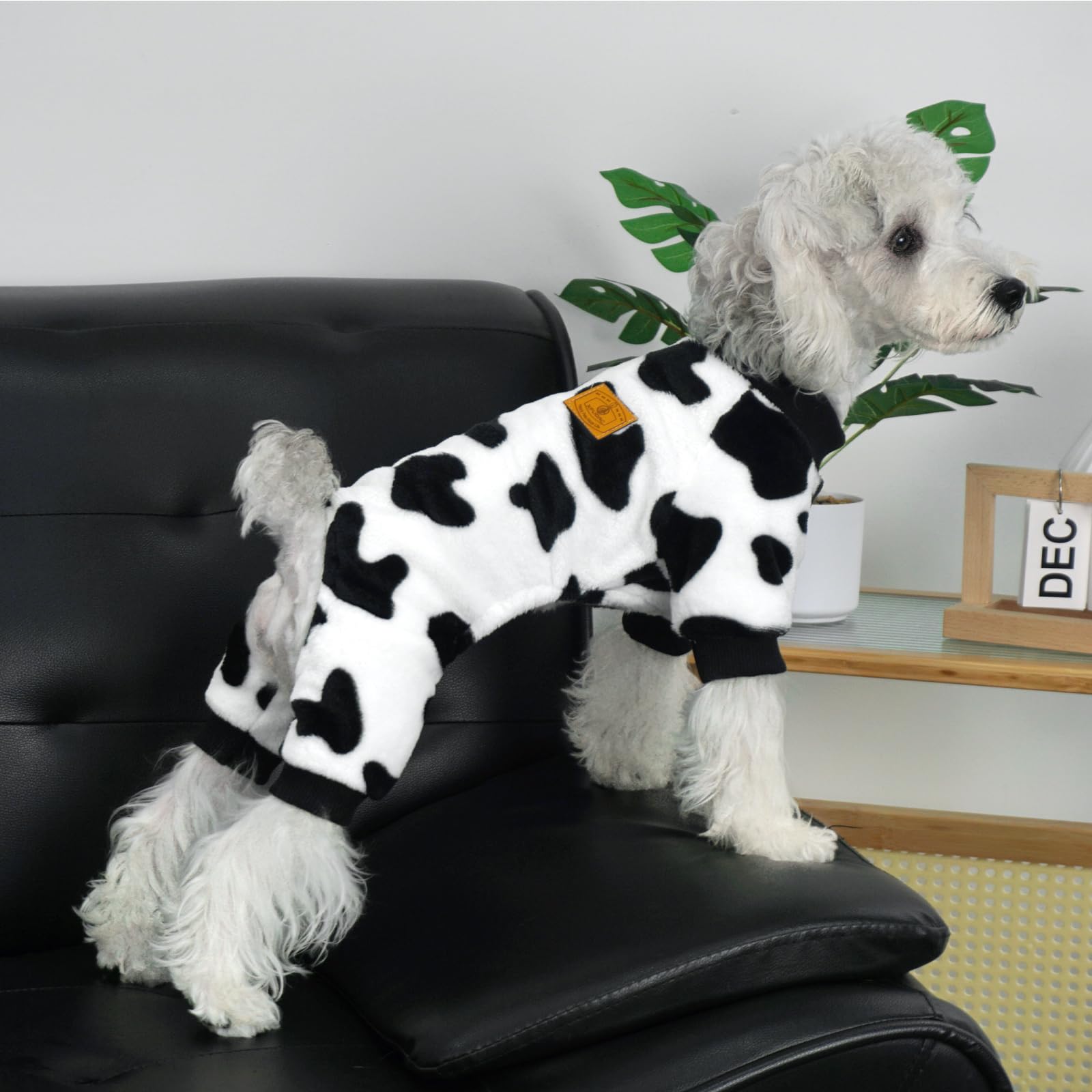 XPUDAC cow dog sweater material closeup reveals double-face soft velvet texture