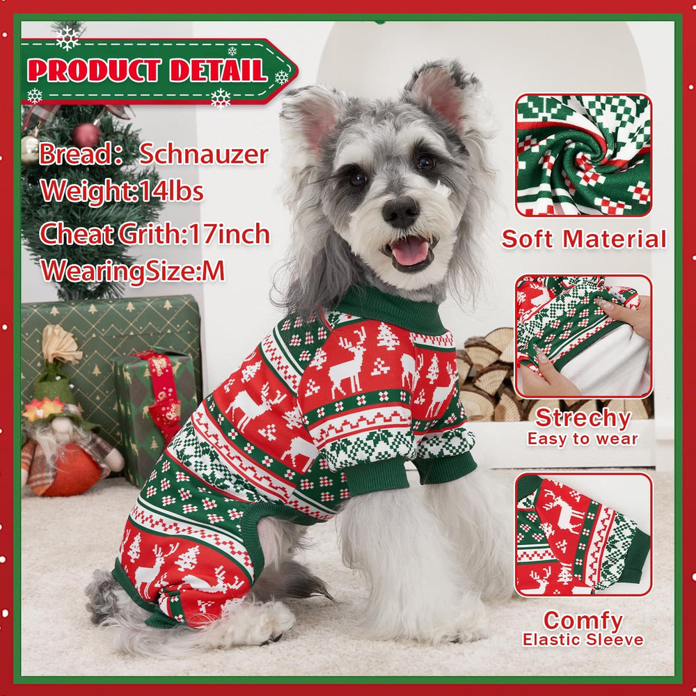 XPUDAC dog Christmas pajamas back view showing secure stretch fit